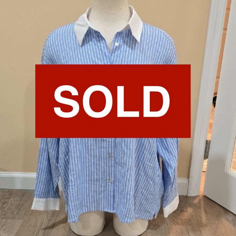 Zara Blue and White Button Down Shirt